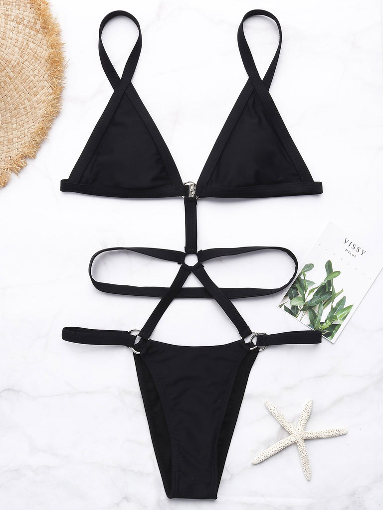 Plain Black Sexy String Bikinis