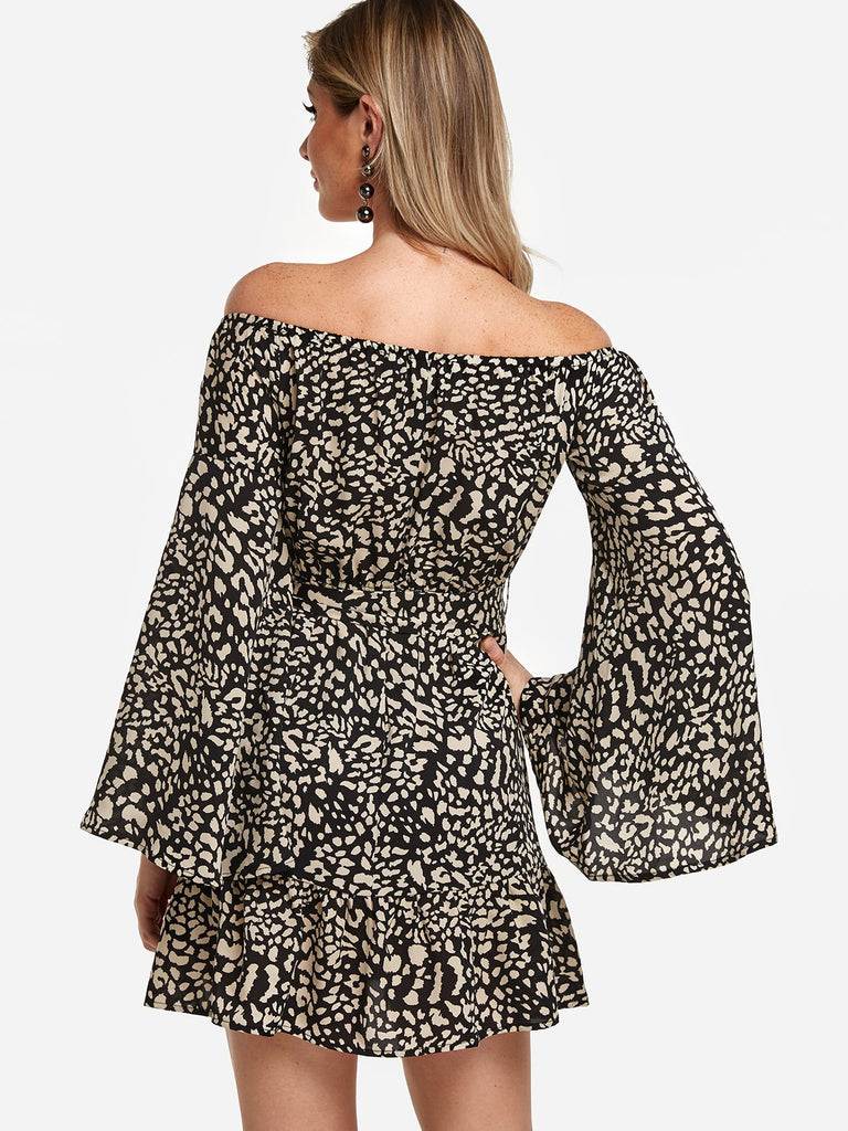 Womens Leopard Off The Shoulder Dresses