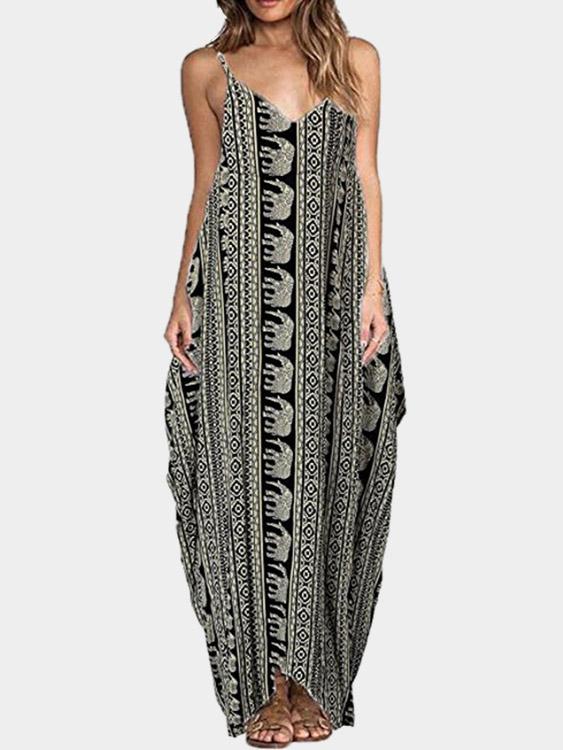 Black Deep V-Neck Sleeveless Maxi Dress