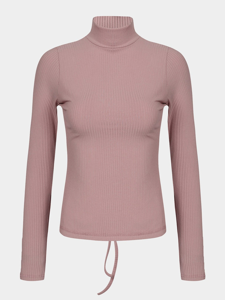 High Neck Long Sleeve Pink T-Shirts