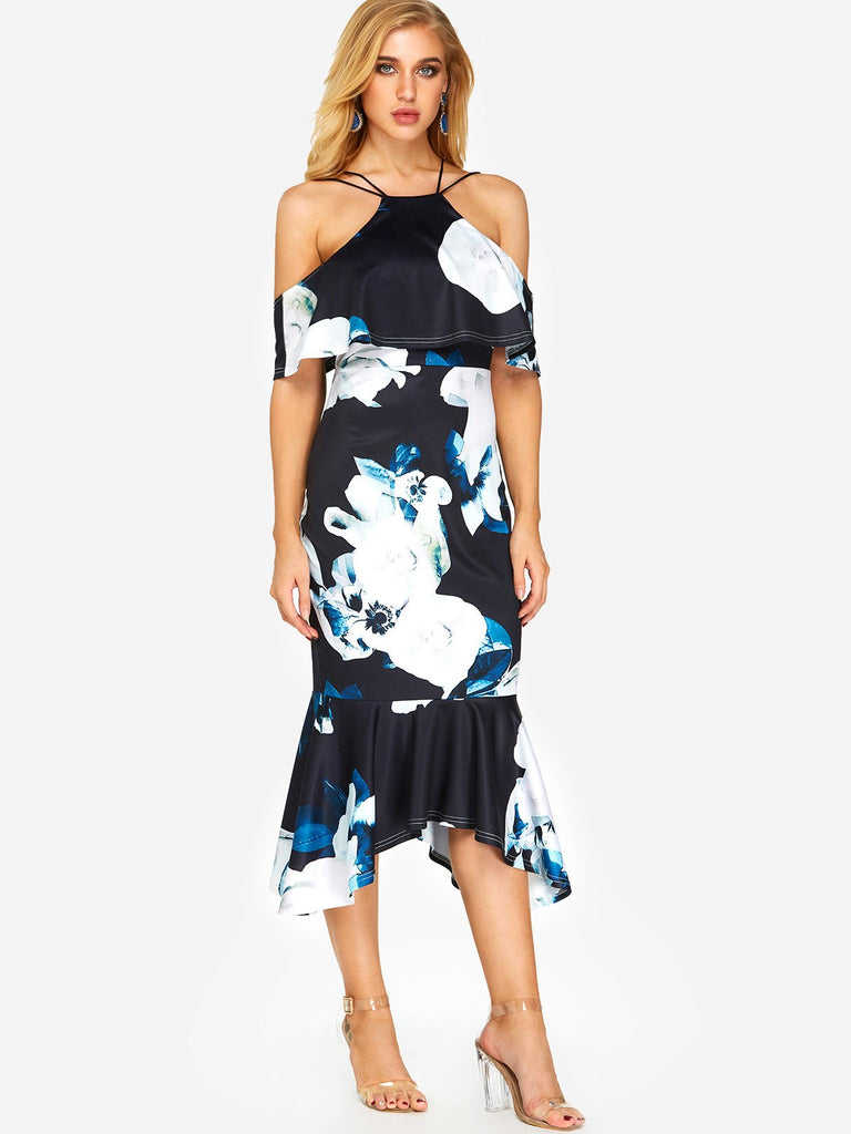 Ladies Black Floral Dresses