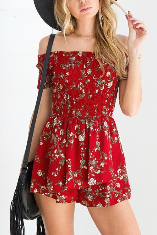 Off The Shoulder Short Sleeve Floral Print Mini Dress