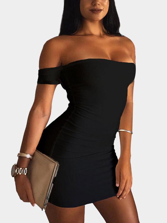 Black Off The Shoulder Short Sleeve Mini Dress