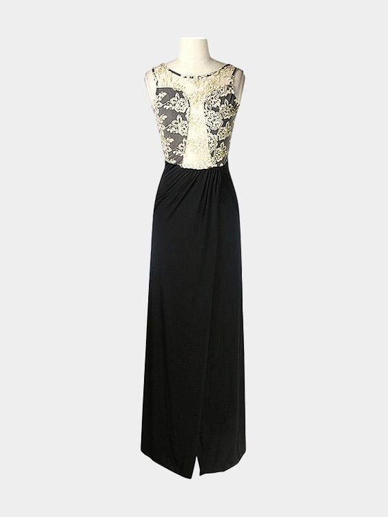 Black Round Neck Sleeveless Floral Print Slit Hem Maxi Dress