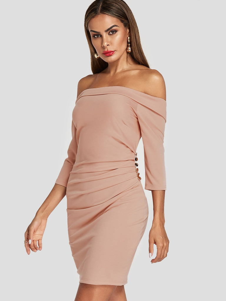Off The Shoulder 3/4 Sleeve Length Backless Bodycon Dresses