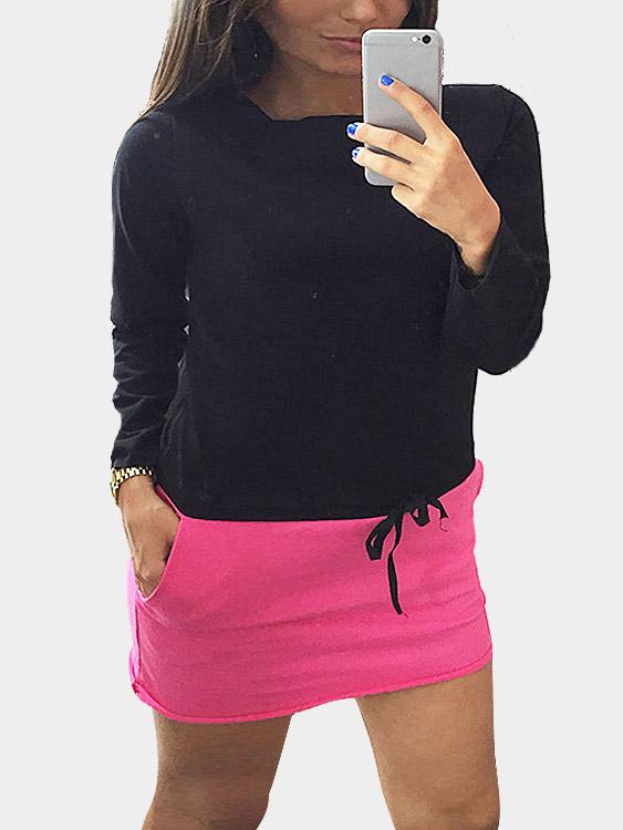 Round Neck Long Sleeve Casual Dresses