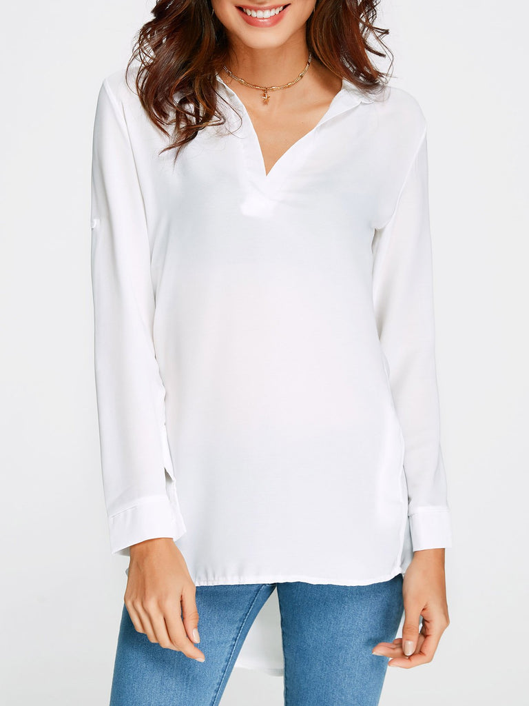 V-Neck Long Sleeve Irregular Hem Top