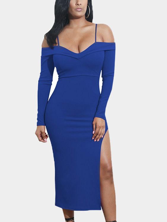 Ladies Blue Off The Shoulder Dresses