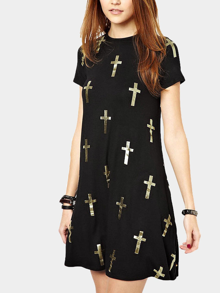 Black Casual Cross Print Dresses