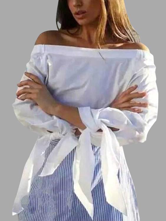 Off The Shoulder 3/4 Sleeve Slit Hem Blouses