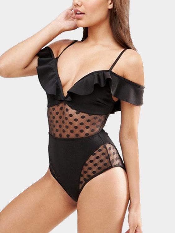 Black V-Neck Hollow Bodycon Bikinis