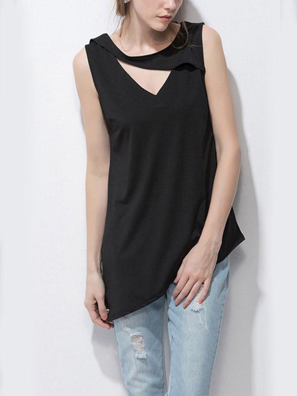 Sleeveless Irregular Hem T-Shirts