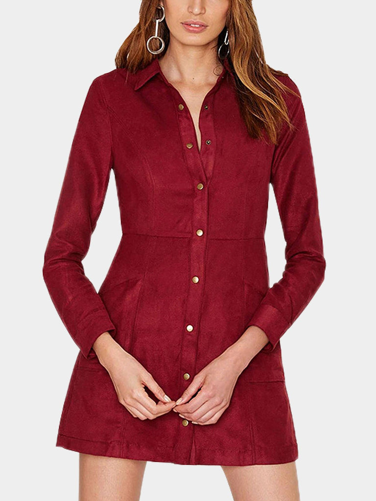 Suede Button Up Shirt Dresses