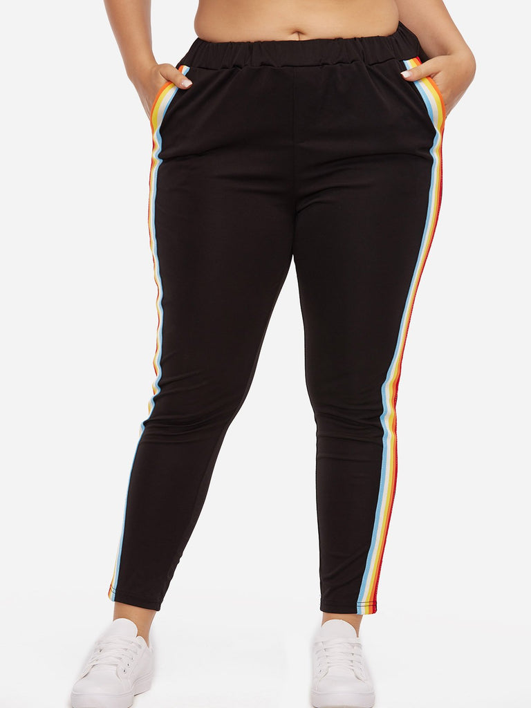Plus Size Rainbow Side Cropped Ankle Pants