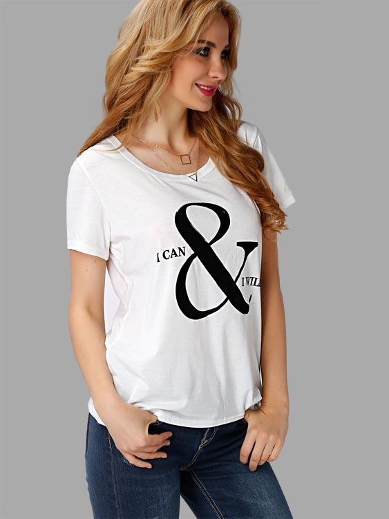 Round Neck Printed White T-Shirts