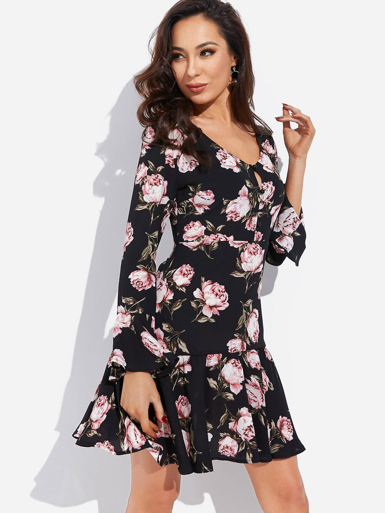 Ladies Black Floral Dresses