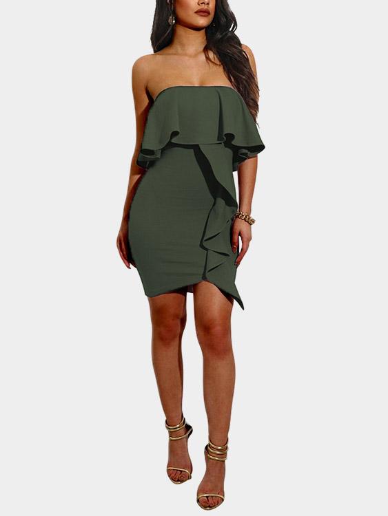 Army Green Strapless Sleeveless Bodycon Hem Mini Dress