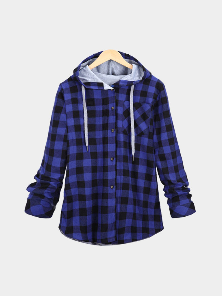 Paid Pattern Single Buttons Hooded Coat
