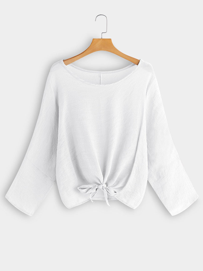 Round Neck Long Sleeve White Tee