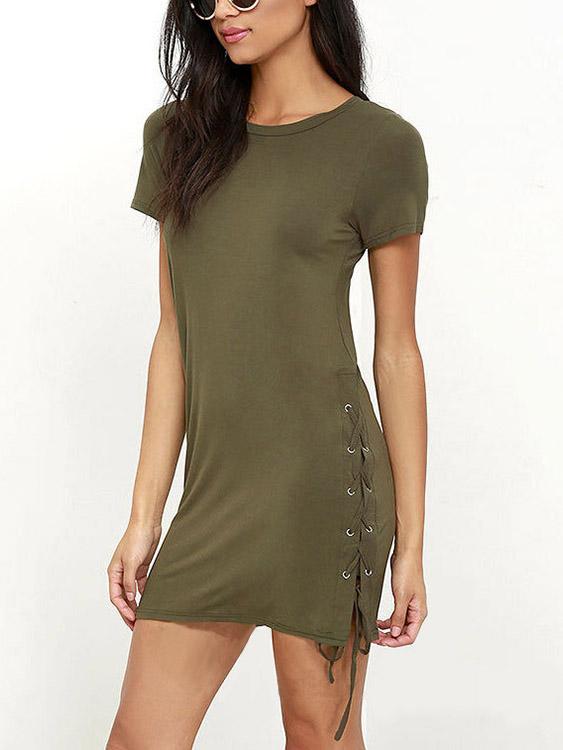 Ladies Army Green Casual Dresses