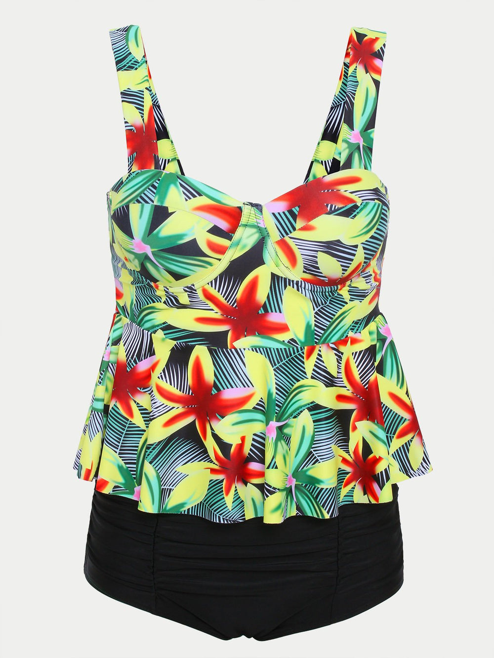 Sleeveless Floral Print Cut Out Tankinis