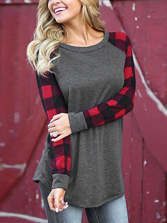 Round Neck Long Sleeve Curved Hem Tee