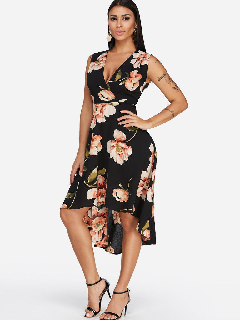 Ladies Black Floral Dresses