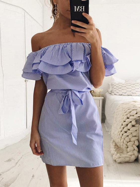 Ladies Blue Off The Shoulder Dresses