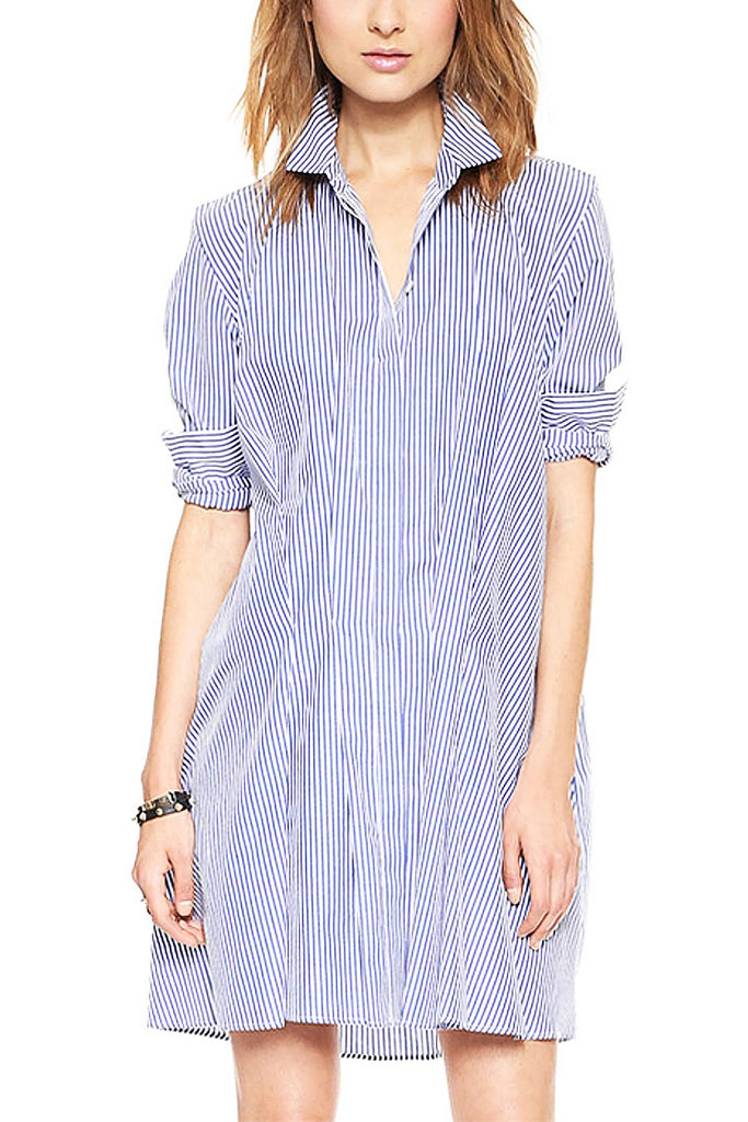 Long Sleeve Stripped Shirt Dress