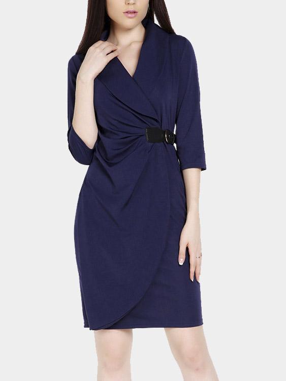 Navy V-Neck 3/4 Sleeve Length Wrap Mini Dress