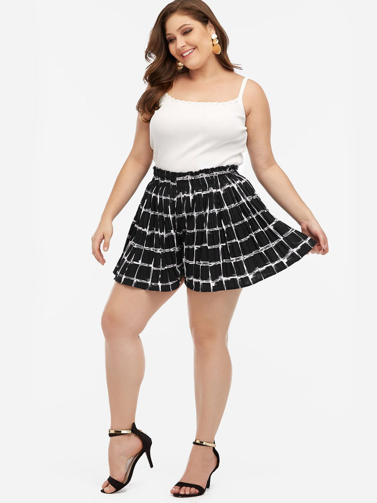 Grid Black Plus Size Bottoms