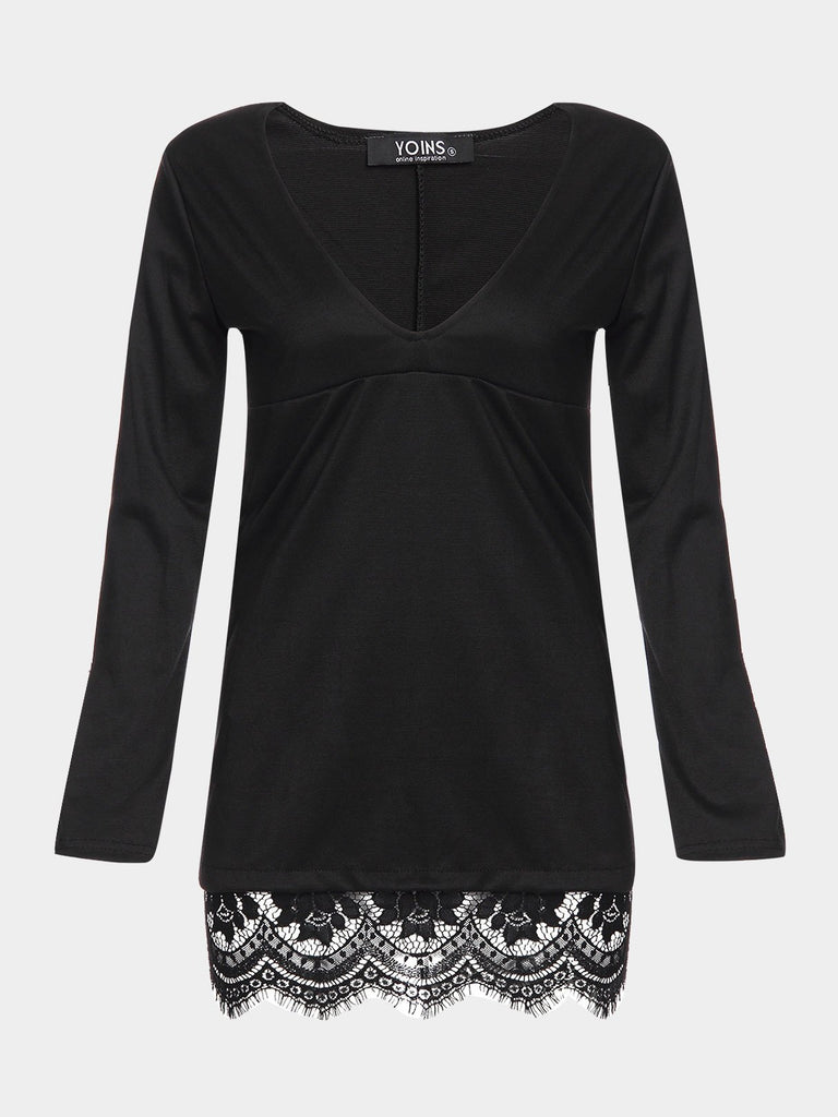 Black Long Sleeve Plain Lace Dresses