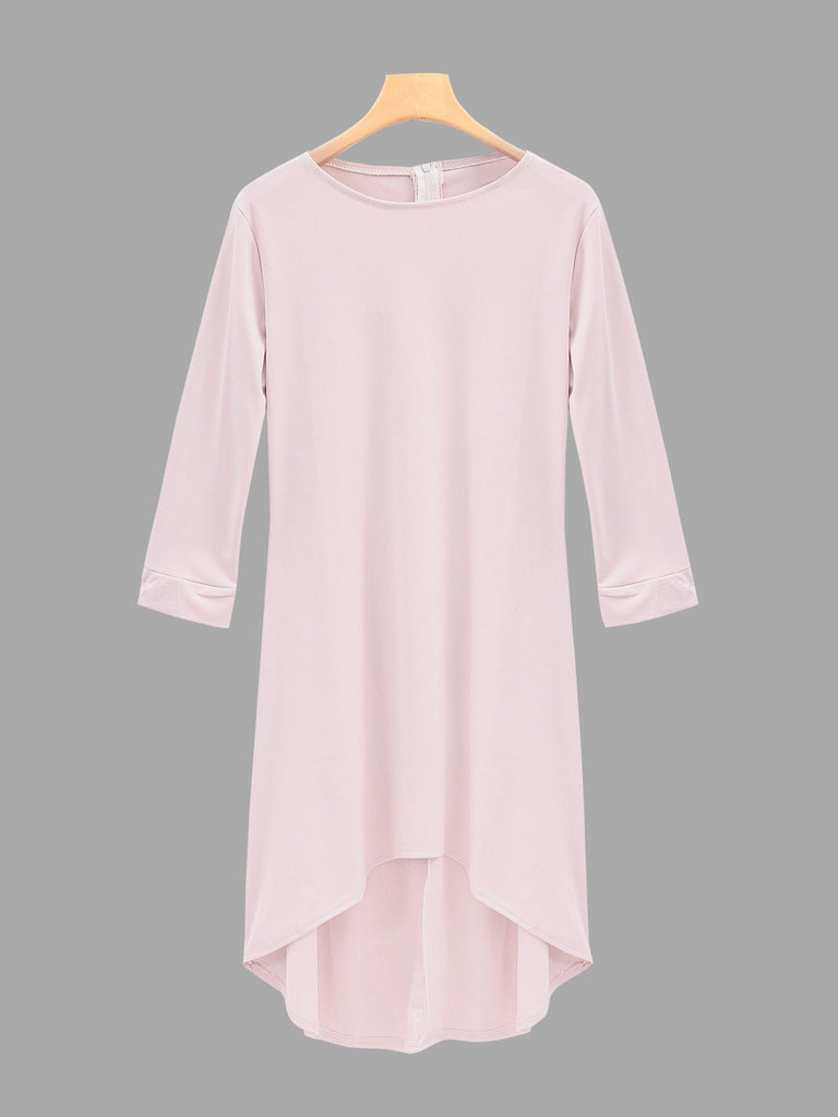 Pink Bateau Half Sleeve Plain Irregular Hem Midi Dress