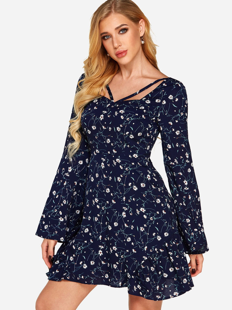 Ladies Navy Floral Dresses
