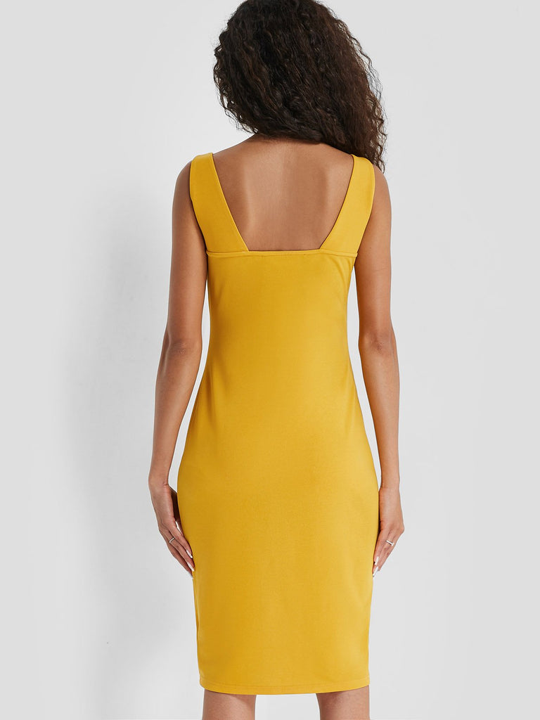 Womens Yellow V-Neck Dresses