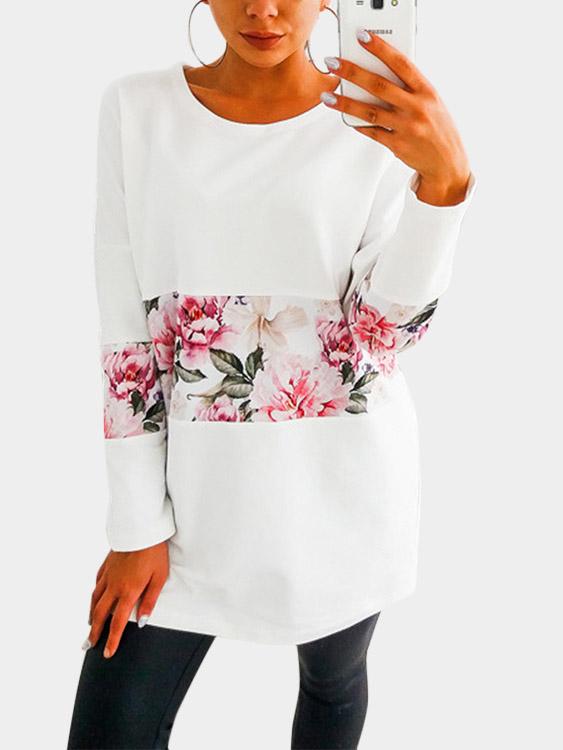Round Neck Floral Print Long Sleeve Tee