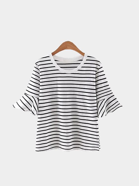 Round Neck Stripe White T-Shirts