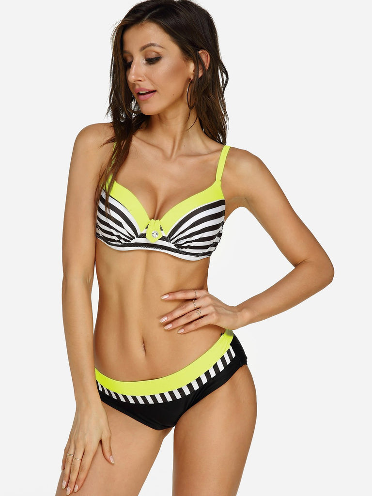 Womens Pink Striped Bikinis