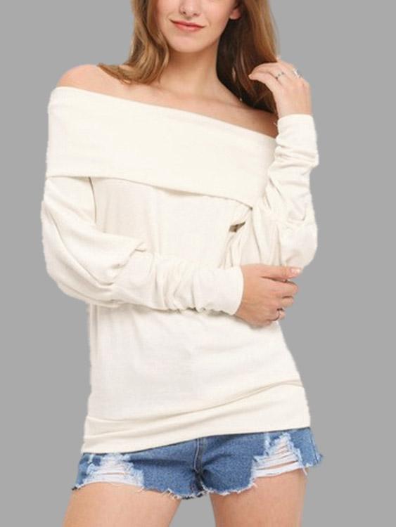 Off The Shoulder Long Sleeve White Fashion Tee