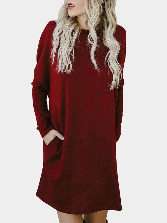 One Shoulder Long Sleeve Side Pockets Mini Dress
