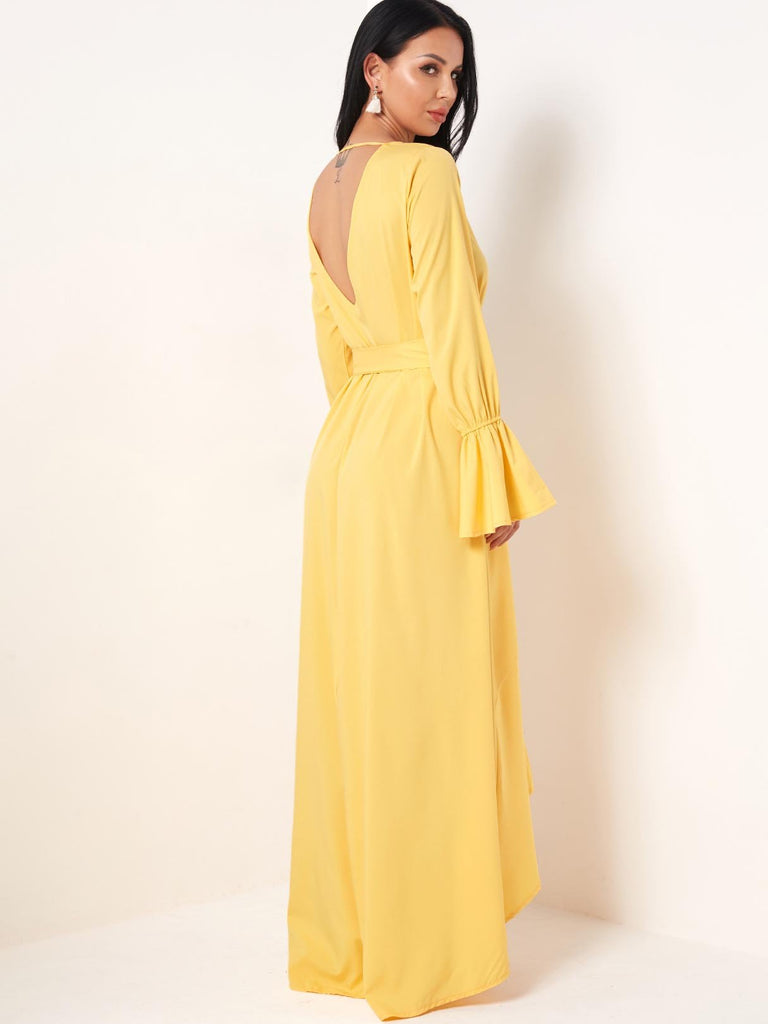 Womens Yellow V-Neck Dresses