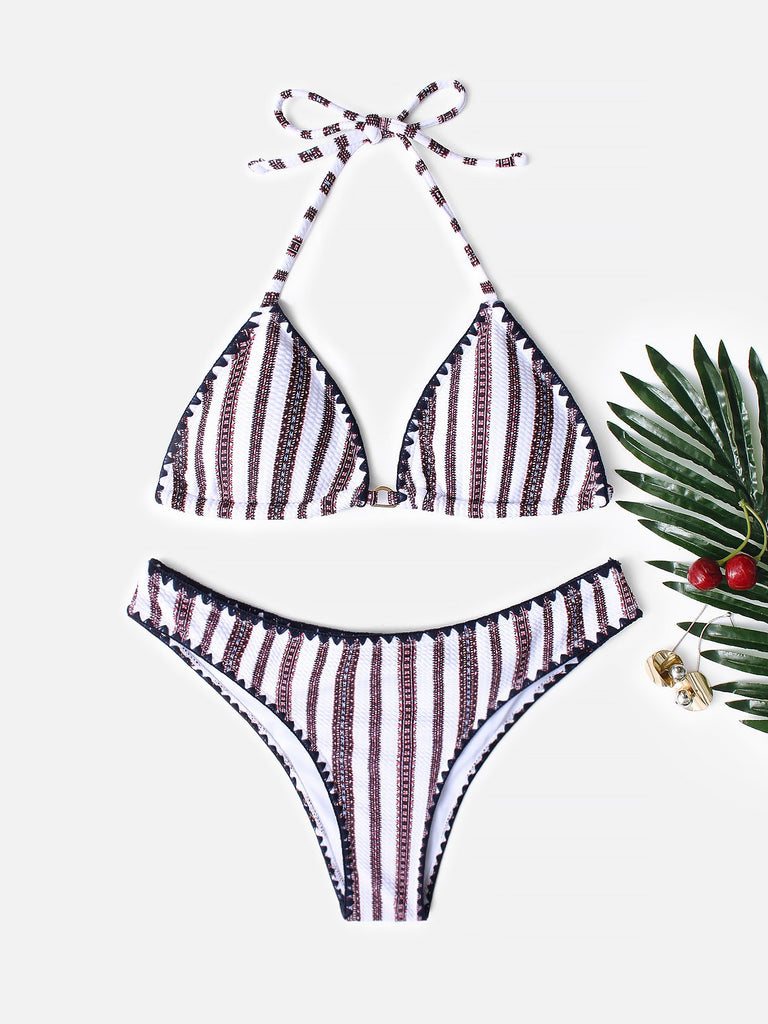 Halter Stripe Two Piece Bikinis