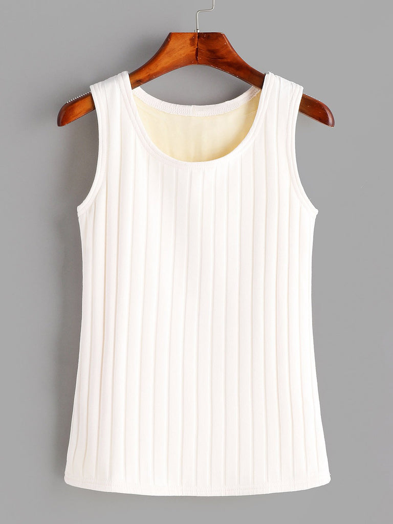 Round Neck Sleeveless Plush Lining Tank Top