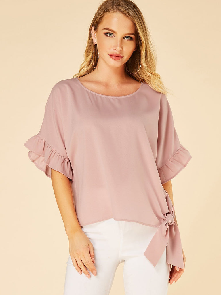 Round Neck Plain Half Sleeve Pink T-Shirts