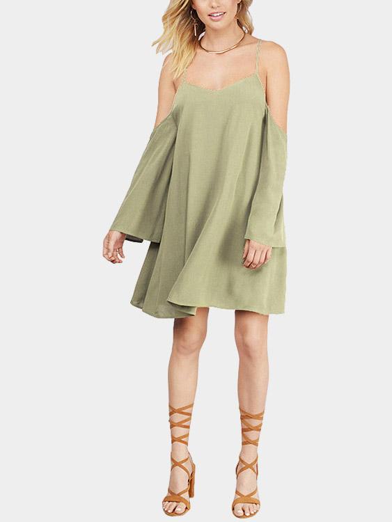 Army Green Long Sleeve Mini Dress