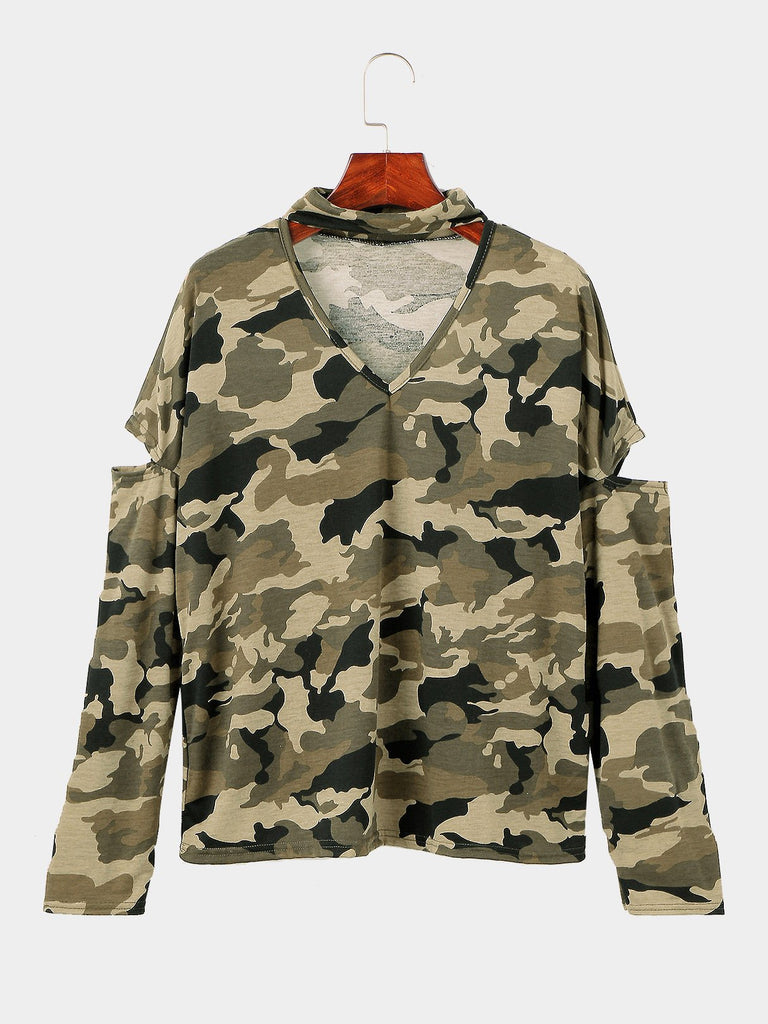 V-Neck Camouflage Long Sleeve Camouflage T-Shirts