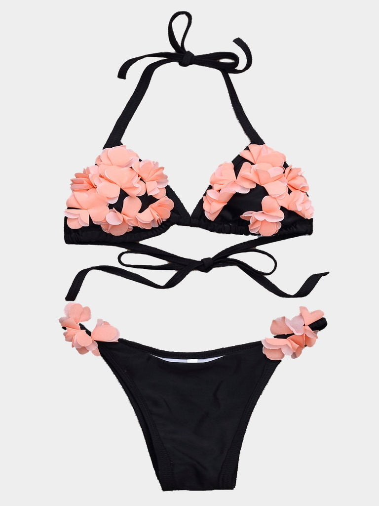Black V-Neck Sleeveless Two Piece Bikinis