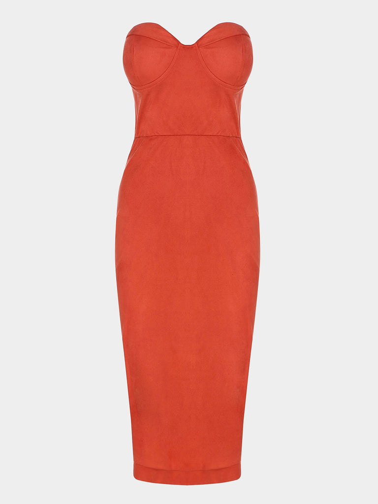 Orange Off The Shoulder Sleeveless Plain Zip Back Dresses