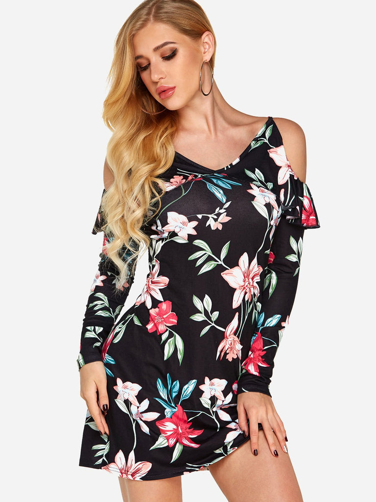 Ladies Black Floral Dresses