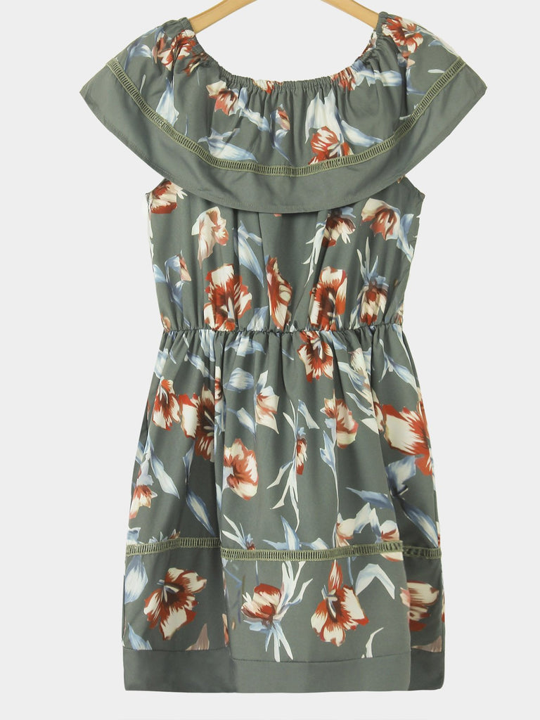Ladies Army Green Floral Dresses